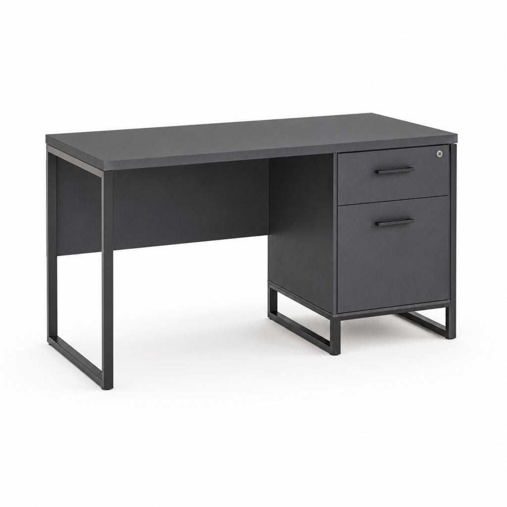 Scrivania rettangolare in acciaio con cassettiera a 2 cassetti e serratura, antracite, 120 x 60 x 75 cm