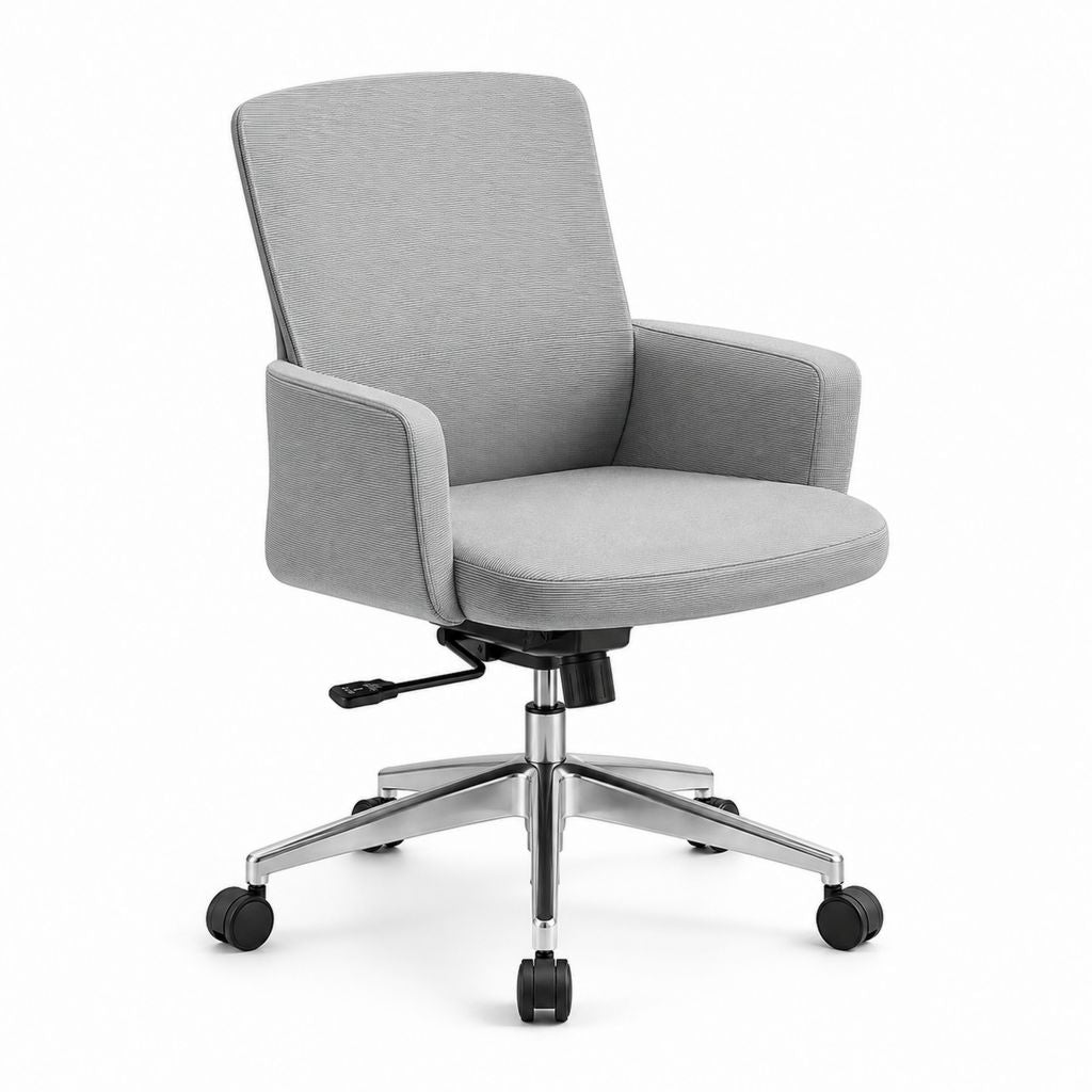 Sedia da ufficio girevole regolabile in poliestere grigio con braccioli, 67 x 68 x 90-100 cm