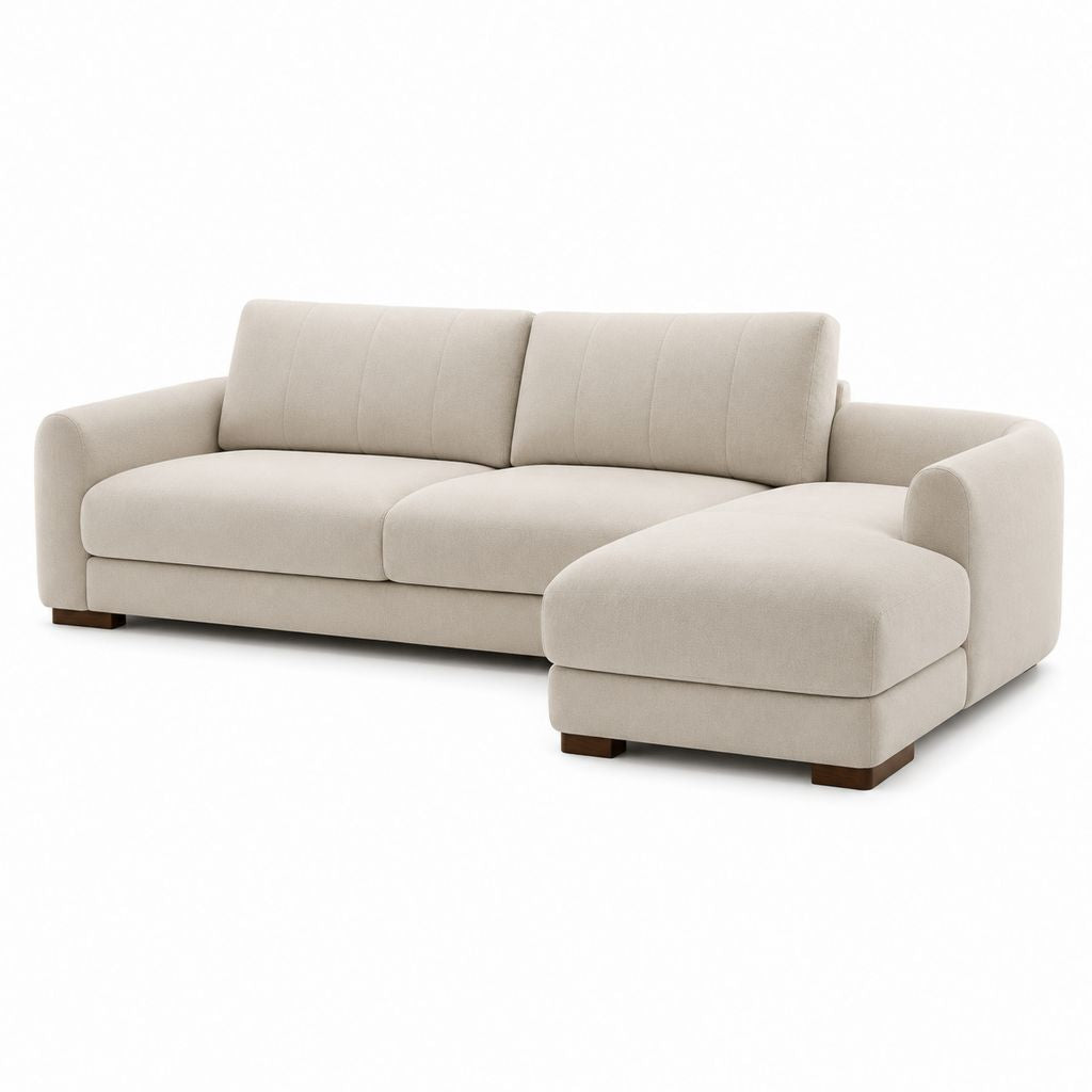 Divano angolare 3 posti in tessuto beige con chaise longue destra, 250 x 160 x 88 cm