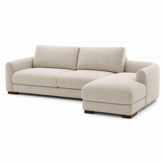 Divano angolare 3 posti in tessuto beige con chaise longue destra, 250 x 160 x 88 cm