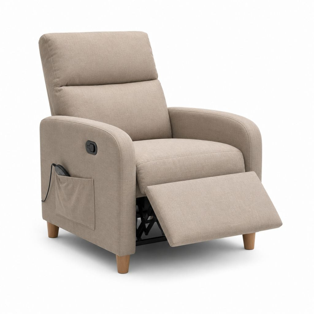 Poltrona reclinabile elettrica in tessuto beige, 78 × 92 × 105 cm
