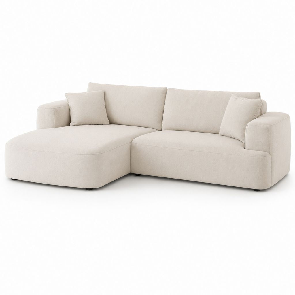 Divano angolare 3 posti in tessuto beige con penisola sinistra, 250 x 165 x 84 cm