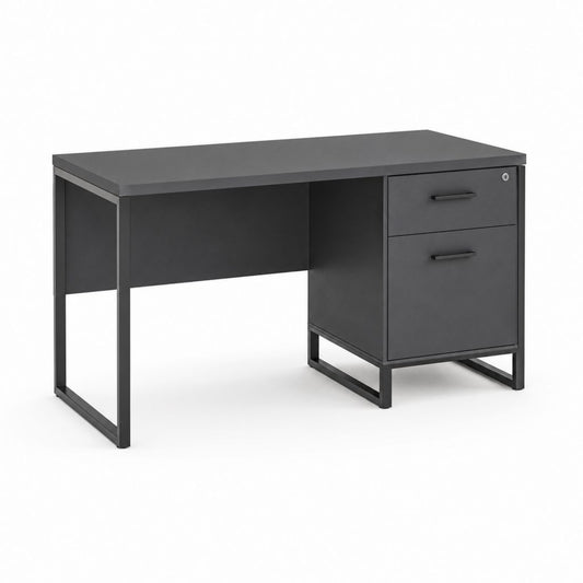 Scrivania rettangolare in acciaio con cassettiera a 2 cassetti e serratura, antracite, 120 x 60 x 75 cm