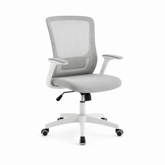Sedia da ufficio ergonomica girevole in rete e tessuto grigio con braccioli, altezza regolabile, 62 x 62 x 95-105 cm