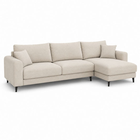 Divano angolare 3 posti in tessuto beige con penisola destra, 280 x 160 x 88 cm