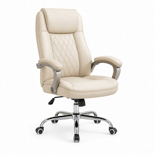 Sedia da ufficio girevole in similpelle beige con schienale alto e altezza regolabile, 68 x 70 x 112-122 cm