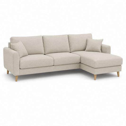 Divano angolare 3 posti in tessuto beige chiaro con chaise longue destra, 226 × 150 × 86 cm