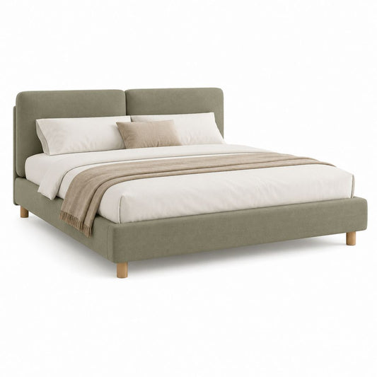 Letto matrimoniale imbottito 160 × 200 cm in poliestere verde oliva con testiera e rete a doghe